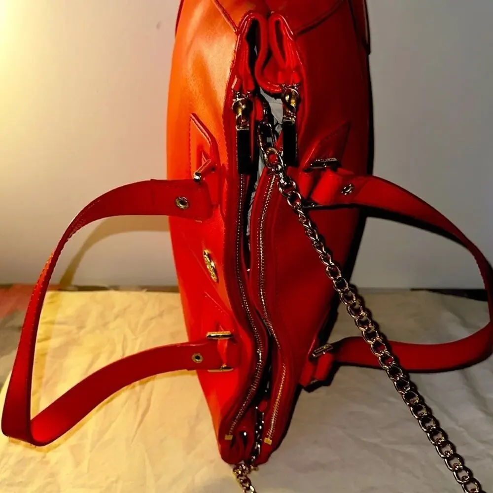 Tory Burch RED Robinson Double Zip Tote with cross body EUC